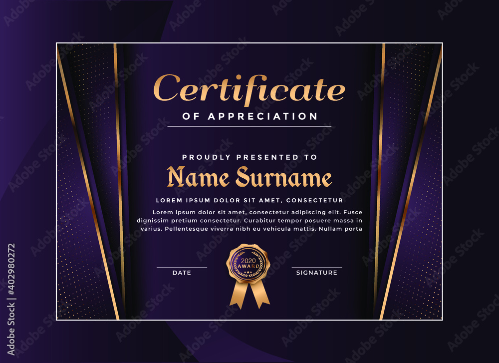 Naklejka premium Certificate of achievement template with gold badge and border