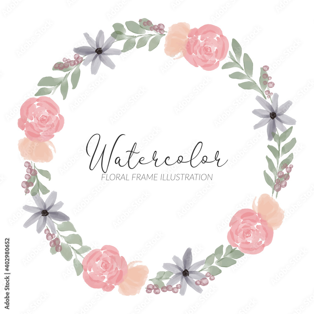 watercolor floral circle wreath frame illustration