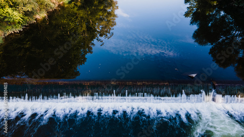 Aerial view of a raft on the river Becva from a view over the raft. photo