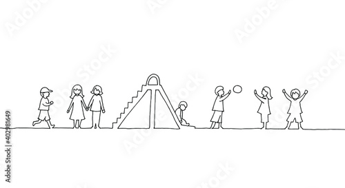 遊ぶ子どもたちの線画イラスト