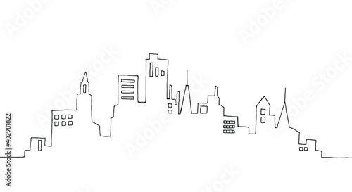 ビル街の手描き線画イラスト
