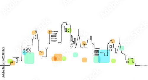 ビル街の手描き線画イラスト