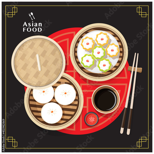 Dim sum menu set Asian food vector illustration.