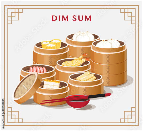 Dim sum menu set , Chinese food Asian food vector illustration.