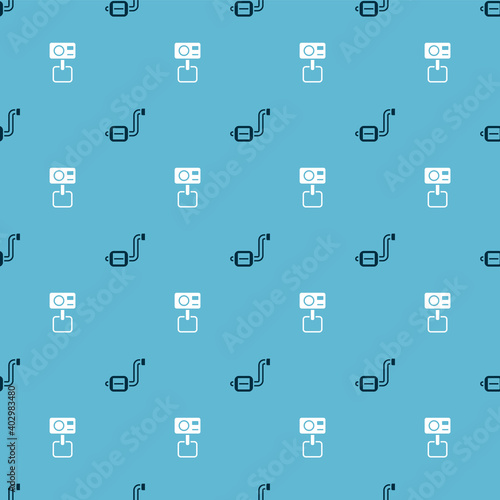 Set Bicycle pedal and Action extreme camera on seamless pattern. Vector.