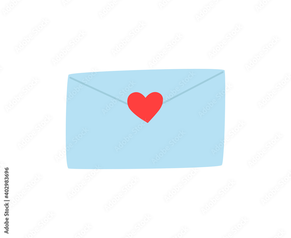 Cute love letter isolated on white. Valentine's Day concept, vector hand drawn illustration. Element for creating a design on postcards, invitations, flyers, posters, advertising, highlighted on a