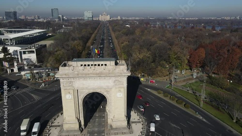 Arch of Triumph is a historic landmark of Bucharest and a symbol of the city. On December 1, Romanians celebrate National Day, Arch de Triumph is the main stage for the military parade in Bucharest photo