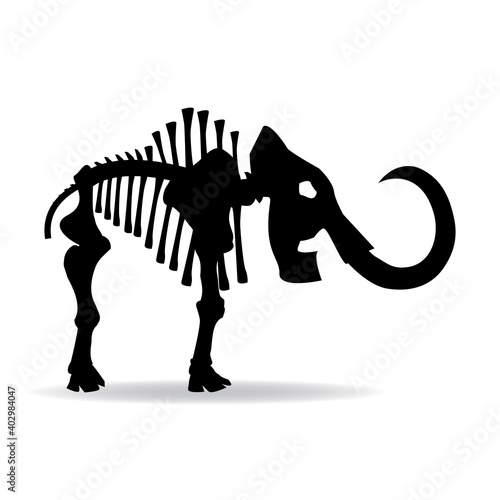 Ein stehendes Mammut Skelett als Silhouette