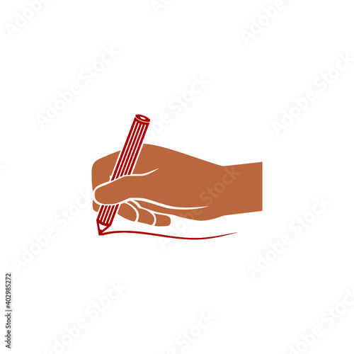 Writing hand hold pen sign icon isolated on white background