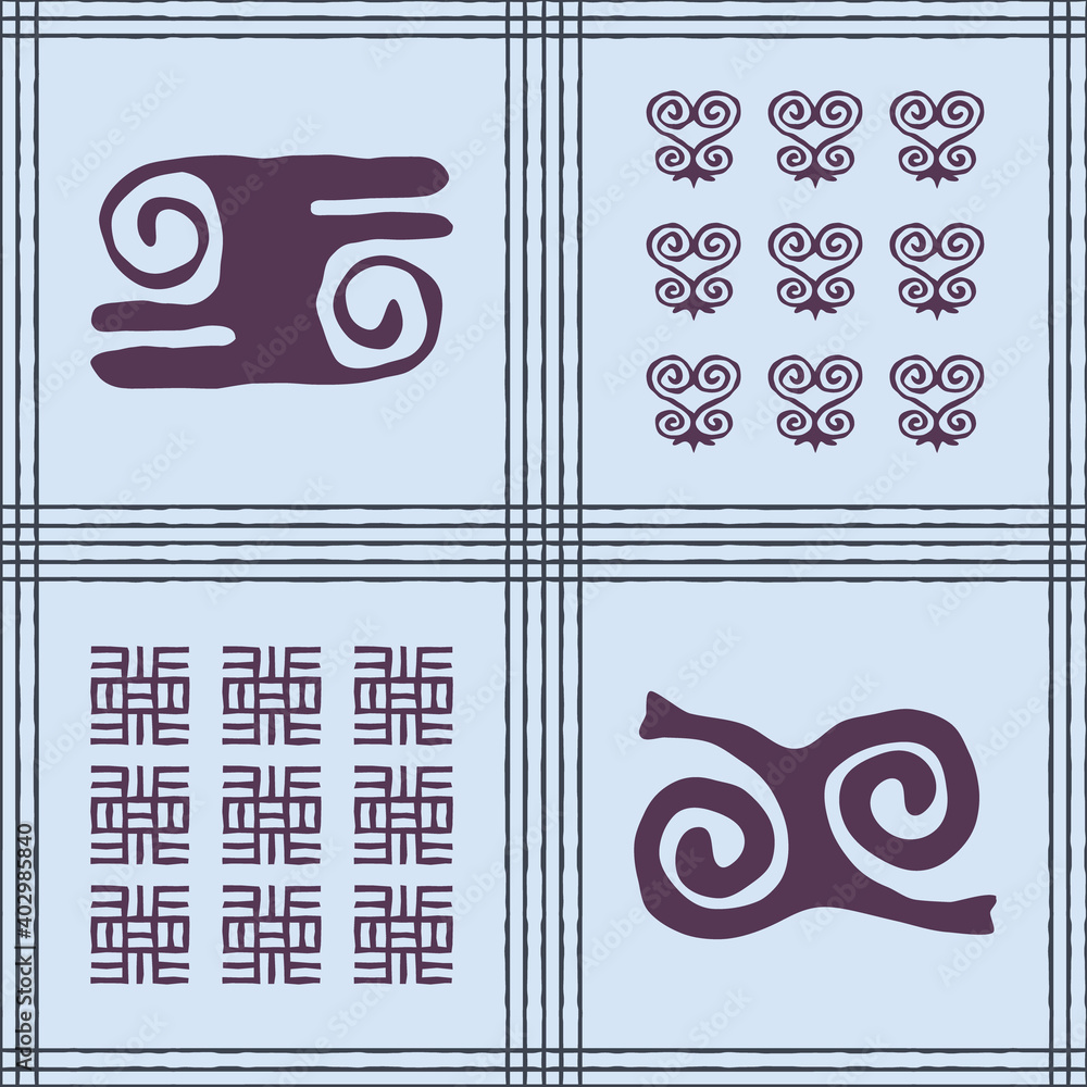 Obraz premium Seamless vector authentic fabric pattern with african adinkra symbols for your project