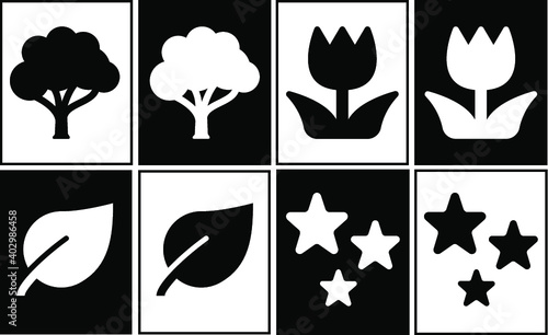Black and white Flachcard, Newborn İnfant Visual Stimulation Baby Card Vector, set of icons