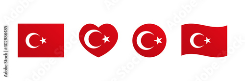 Flag of Turkey set, collection of design elements in different shapes for turkish public and national holidays.