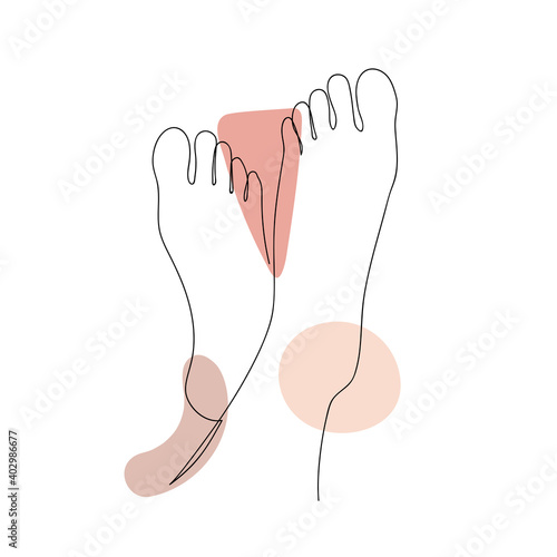 Abstract image in a linear style of feet on white. Vector illustration.