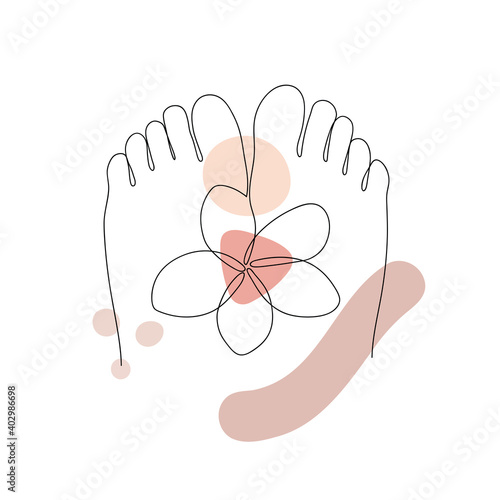 Abstract image in a linear style of feet on white. Vector illustration.