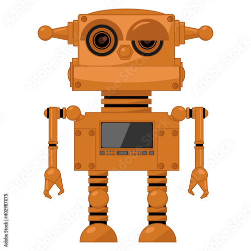 A steampunk robot. Vector illustration on a white isolated background.