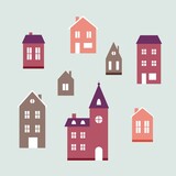 Winter houses with snow, cute vector illustration in flat style
