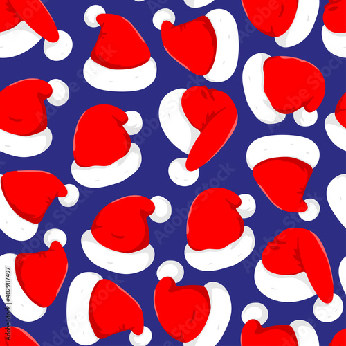 Santa hat vector cartoon seamless pattern background for wallpaper, wrapping, packing, and backdrop.
