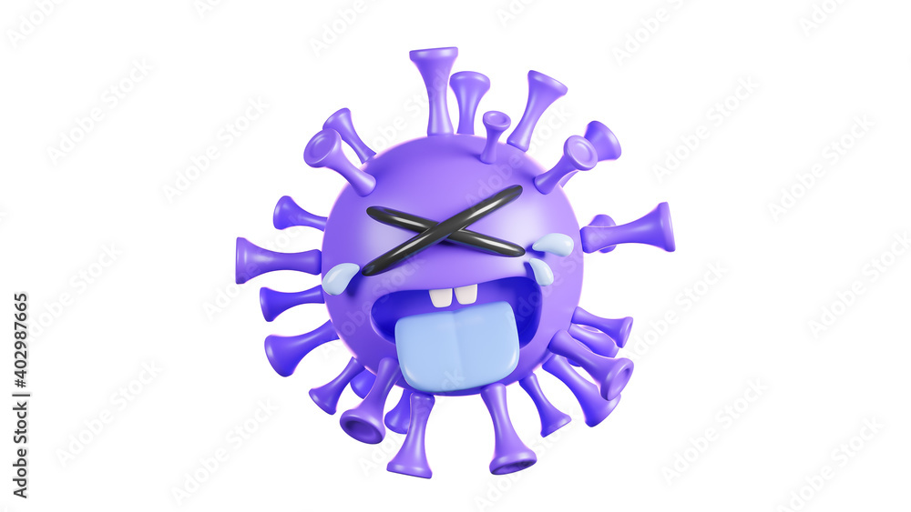 Cute Purple Colona Virus Character Crying On White Backgroundvaccine