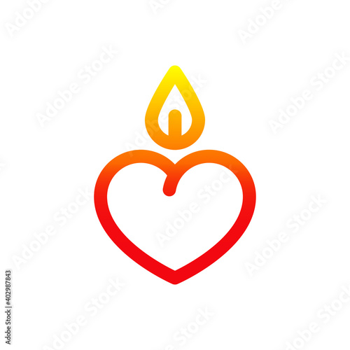 Día de San Valentín. Logotipo con corazón como vela encendida con lineas en color rojo