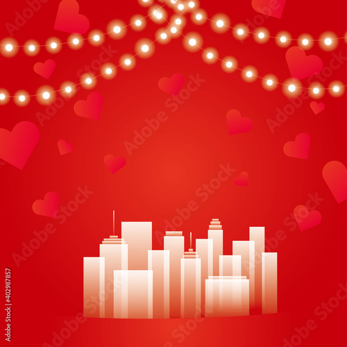 Cityscape and illumination lights illustration for valentine's day