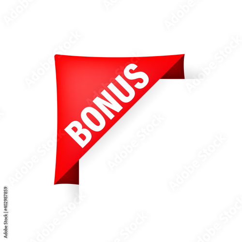 BONUS. Realistic red ribbon. Product advertising. Web design. Vector illustration.