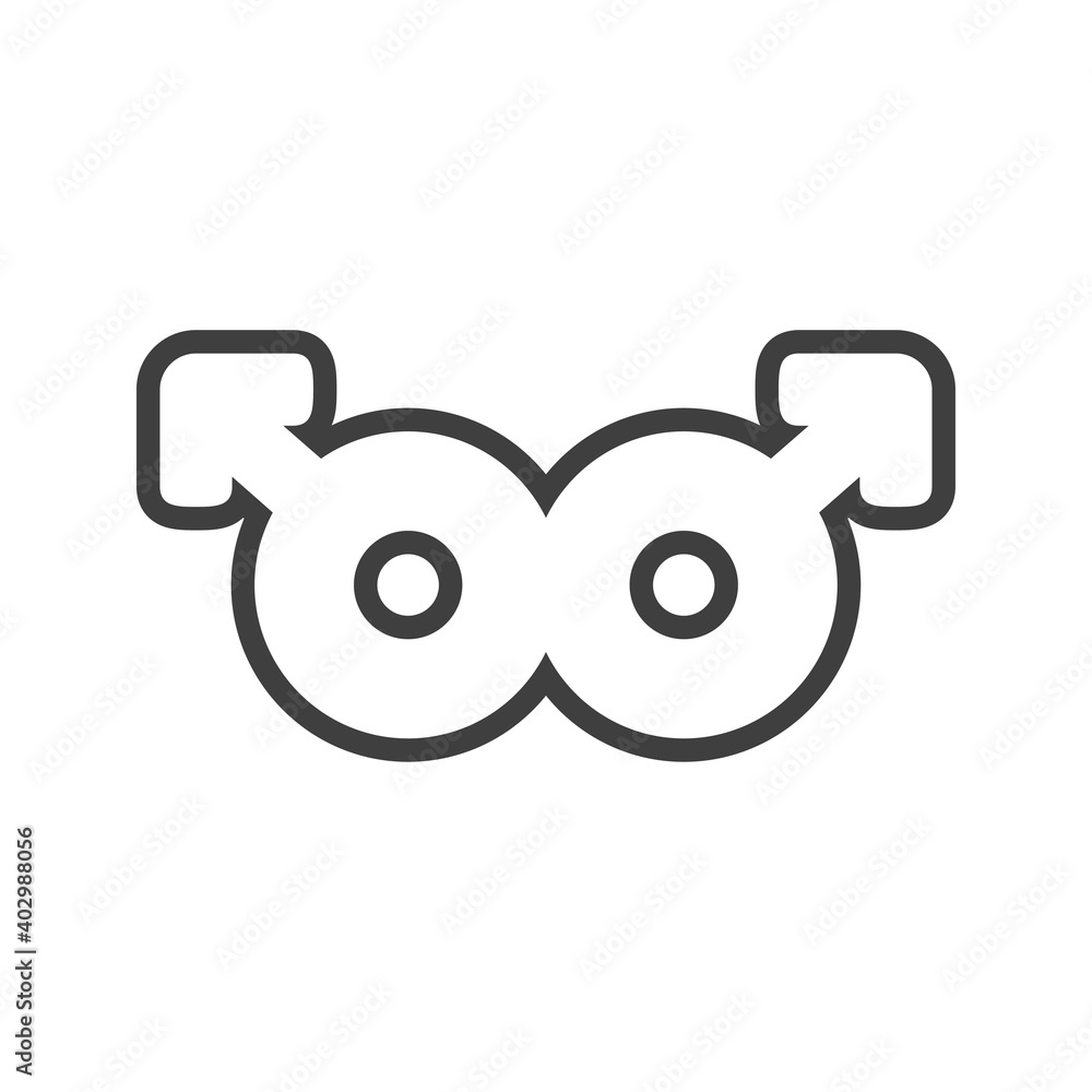 Logotipo sexo homosexual. Símbolos masculinos unidos en lineas en color gris Logotipo sexo homosexual. Símbolos masculinos unidos en lineas en color gris