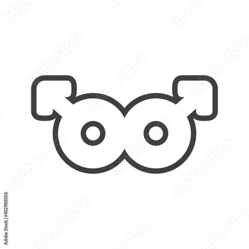 Logotipo sexo homosexual. Símbolos masculinos unidos en lineas en color gris