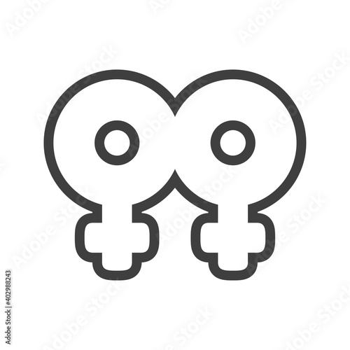 Logotipo sexo lésbico. Símbolos femeninos unidos en lineas en color gris