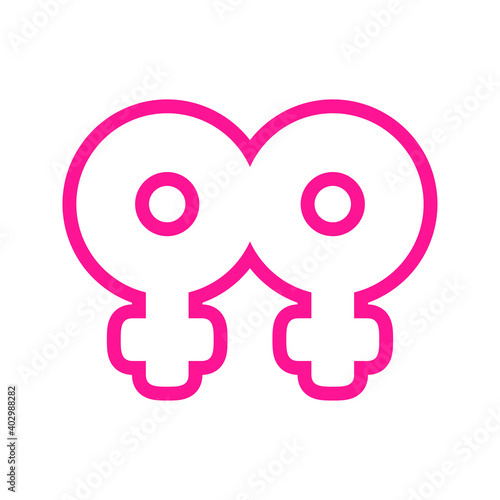 Logotipo sexo lésbico. Símbolos femeninos unidos en lineas en color rosa