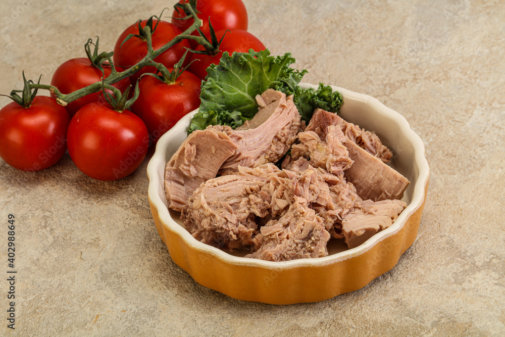 Canned tuna fillet in the bowl Canned tuna fillet in the bowl
