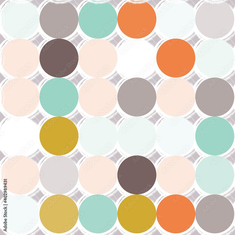 Paintbrush strokes circles vector seamless pattern. Modern abstract geometric background in pastel colors.