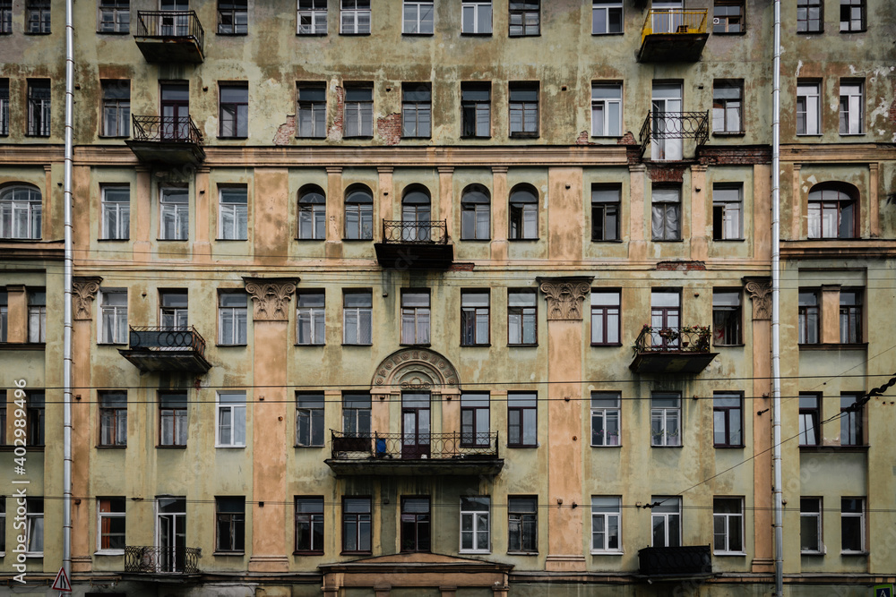 Facade of an old house in the historic district of St. Petersburg