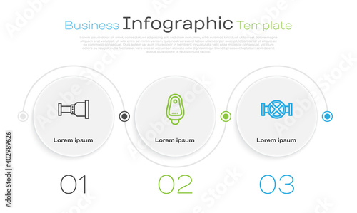 Set line Pipe adapter, Toilet urinal or pissoir and Industry pipe and valve. Business infographic template. Vector.