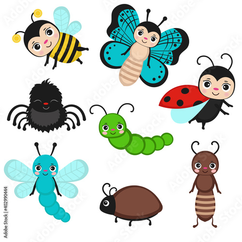 Set of cute cartoon insects.