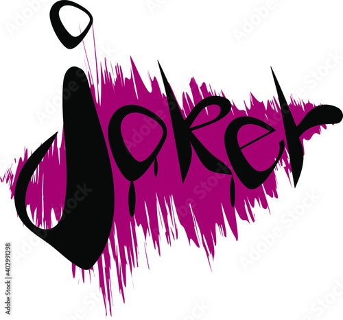 Lettering Joker on a red blot.