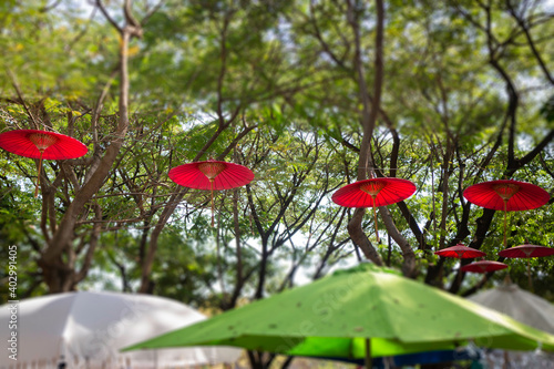 Paper handmade umbrella decorated in local market