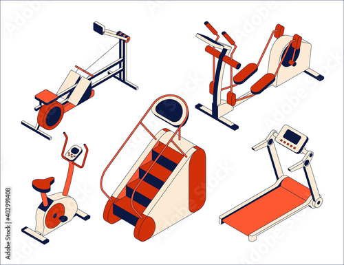 Fitness club equipment collection. Isometric set of training apparatus