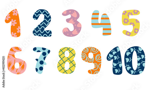 Colorful vector numbers for kids, birthday card template.