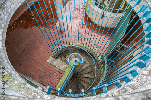 A spiral staircase at Alexandra Road estate, a brutalist architecture in London photo