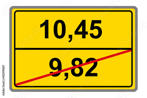 Gelbes Schild und Mindestlohn 2022