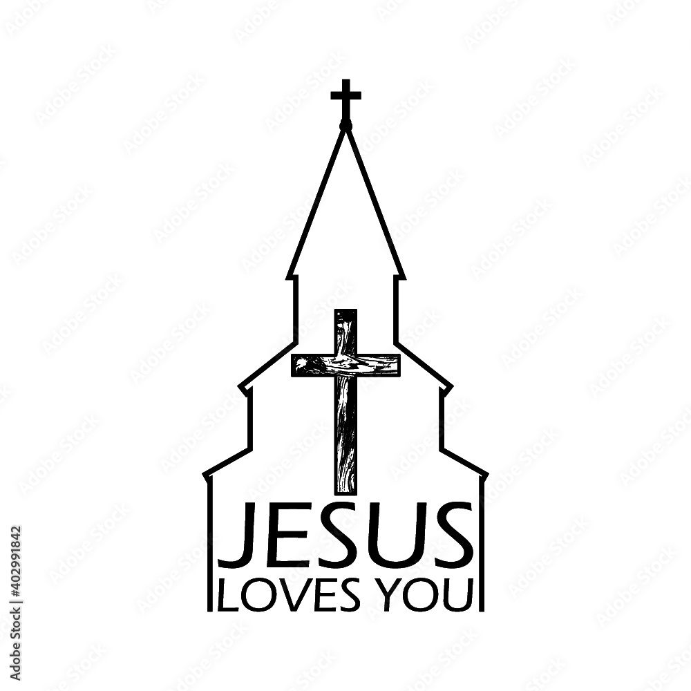 Christian cross and quote Jesus loves you icon isolated on white background