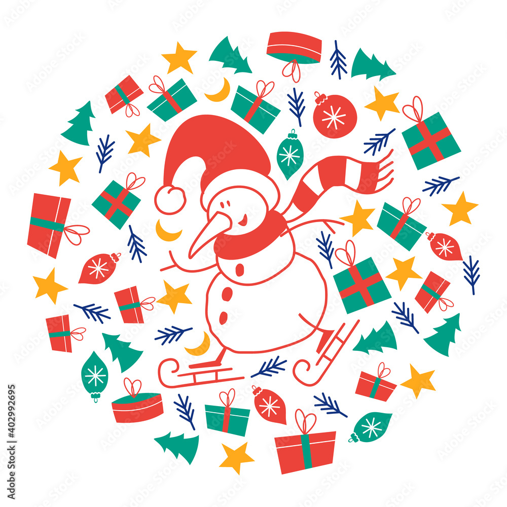New Year's Christmas card, vector illustration.