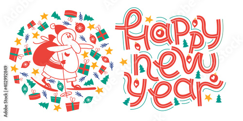 Happy new year. Vector greeting card, banner on white background.