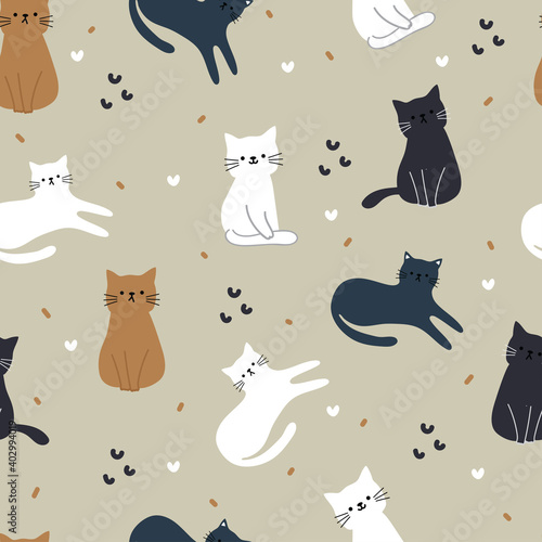 Seamless pattern with cute cartoon cats for fabric print, textile, gift wrapping paper. colorful vector for kids, flat style