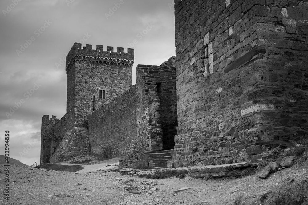 The walls of the Genoese fortress in Sudak, Crimea. The Consul's castle and St. George tower. The walls of the Genoese fortress in Sudak, Crimea. The Consul's castle and St. George tower.
