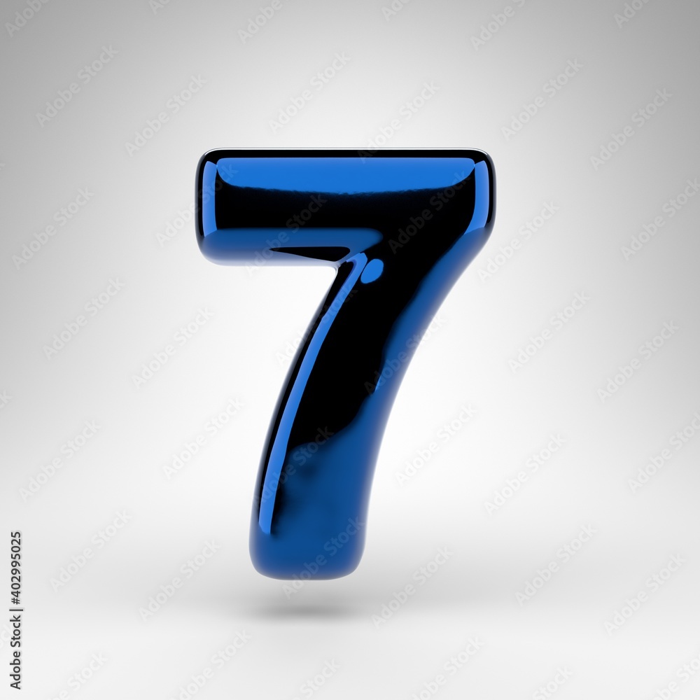 Number 7 on white background. Blue chrome 3D number with glossy surface. Number 7 on white background. Blue chrome 3D number with glossy surface.