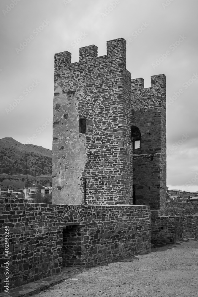The tower of Rumbaldo Guarco in the Genoese fortress in Sudak, Crimea. The tower of Rumbaldo Guarco in the Genoese fortress in Sudak, Crimea.