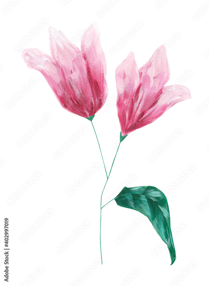 Acrylic hand drawn pink flower clip art isolated on white background. Botanical illustration with evident brush strokes. Beautiful floral painting for cards, invitations, wedding, decorations. Acrylic hand drawn pink flower clip art isolated on white background. Botanical illustration with evident brush strokes. Beautiful floral painting for cards, invitations, wedding, decorations.