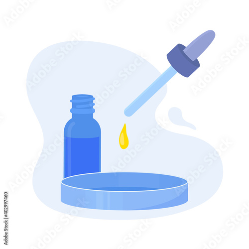 Laboratory set of petri dish and pipette dropper bottle