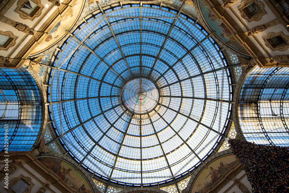 galleria vittorio emanuele in Milan, Italy. The dome from below